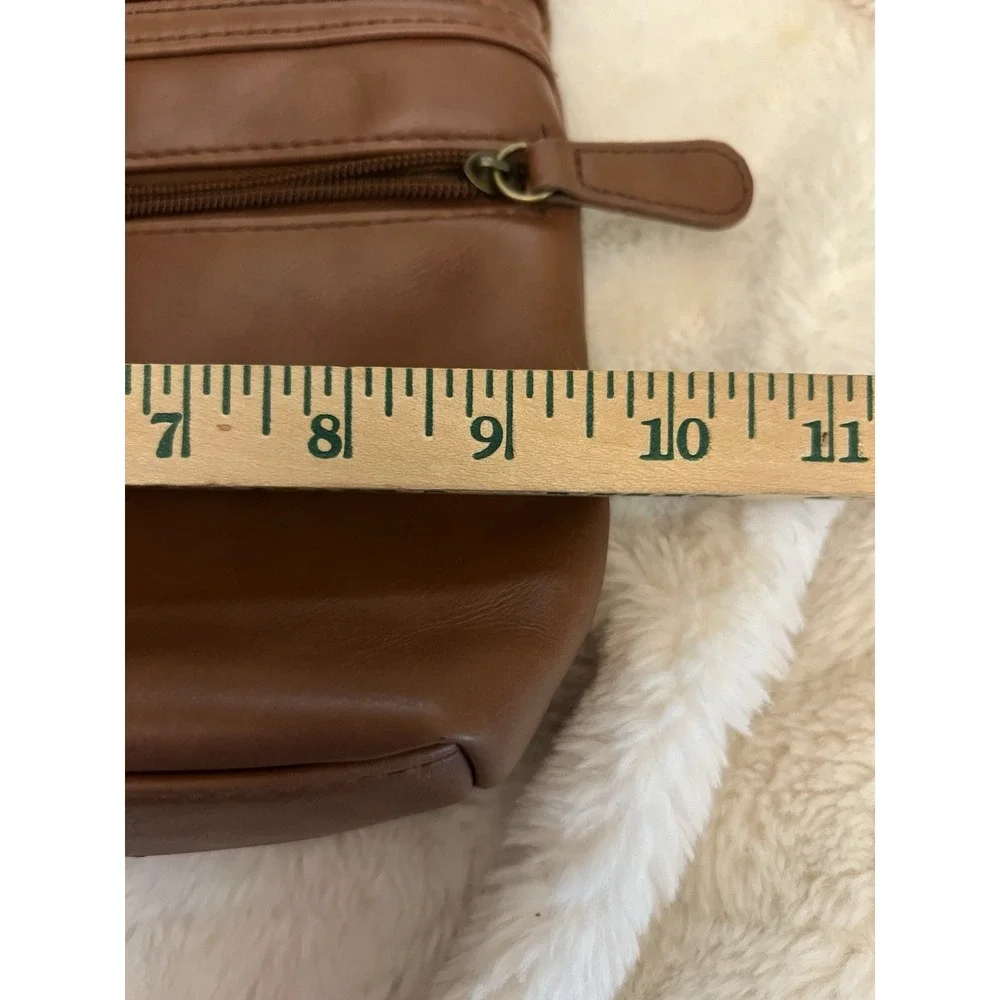 Stone Mountain Bonded Talia Leather Crossbody Purse Brown Multi Pocket Bag Zip